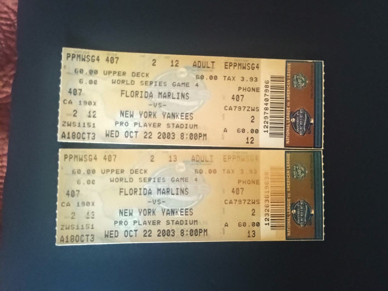 2003 World Series Game 4 Ticket Stub Florida Marlins vs New York Yankees