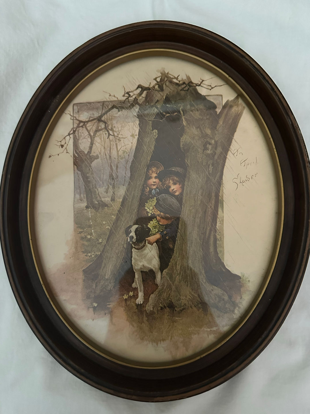 Vintage An April Showers Oval Framed Print