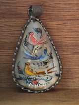 Vintage Hand Painted Bird Shell Pendant - Image 3