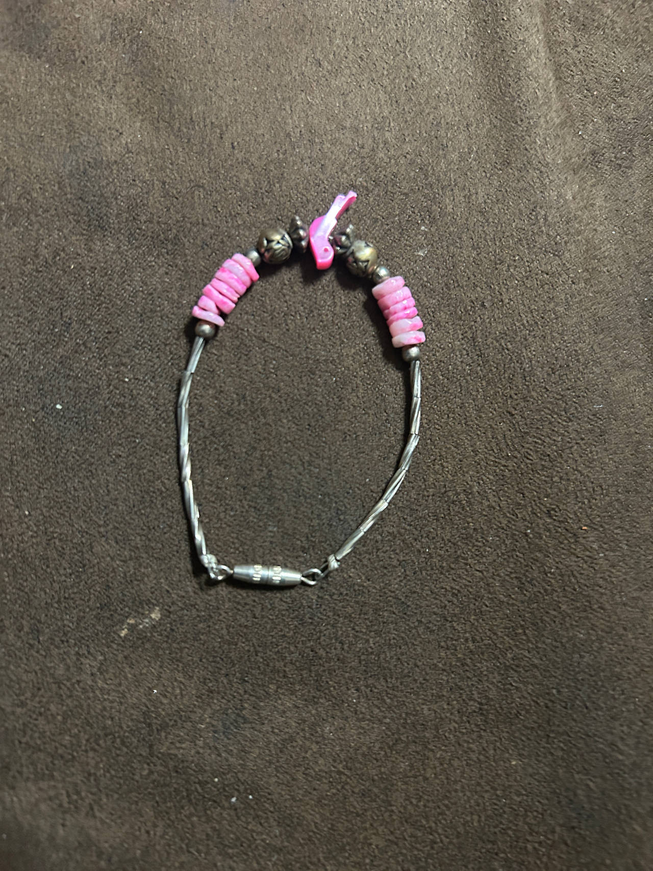 Liquid Silver and Pink Shell Bird Bracelet