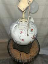Vintage Floral Porcelain And Brass Table Lamp with Double Pull Chain - Image 5