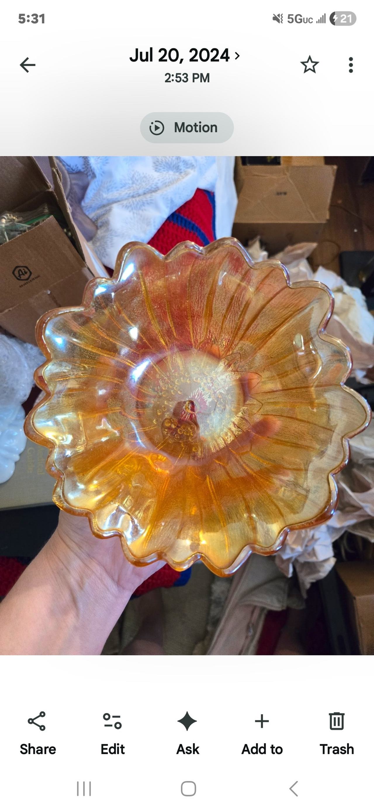 Fenton Marigold Carnival Glass Bowl