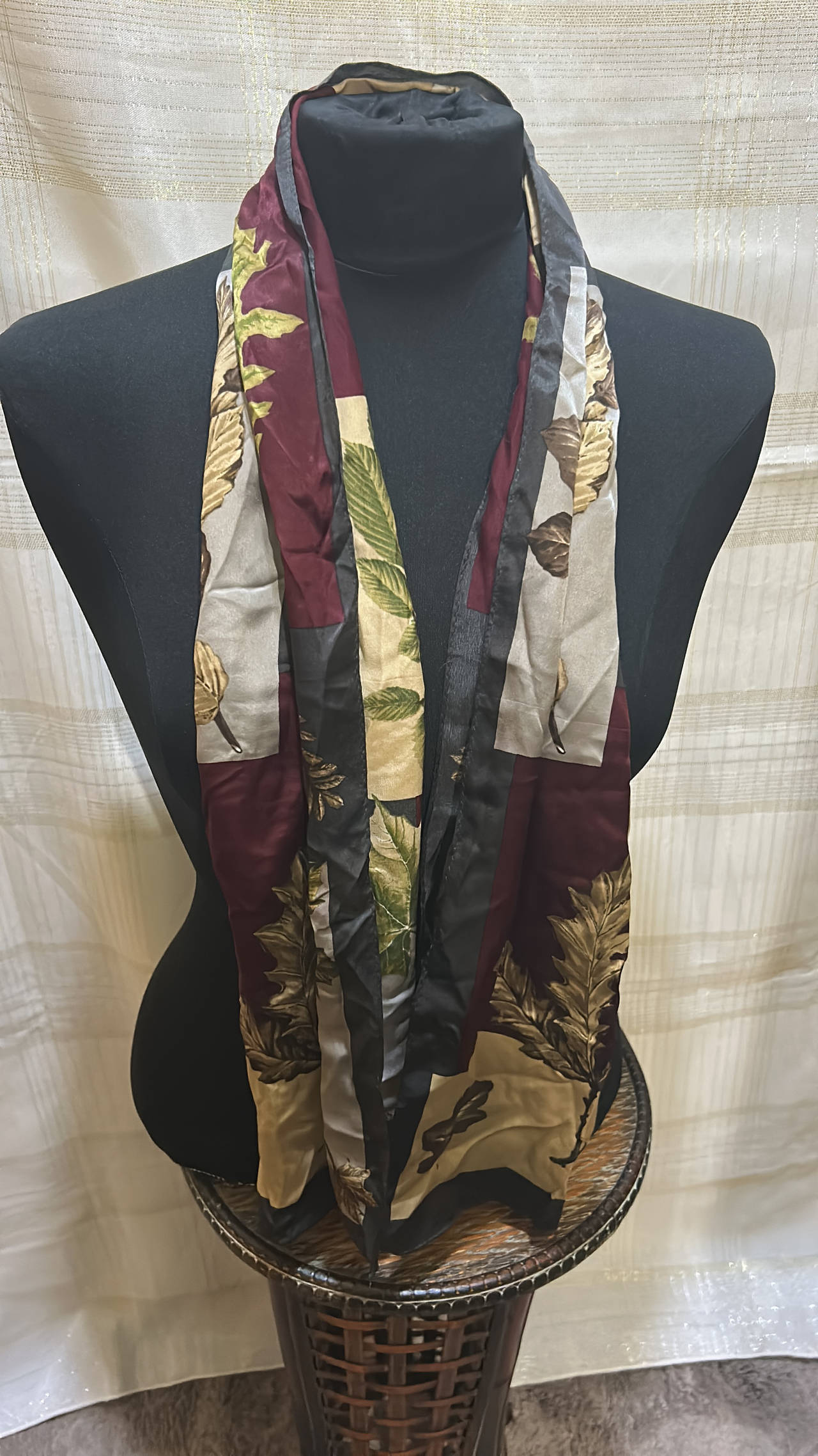 Vintage ECHO Silk Patchwork Leaf Print Scarf