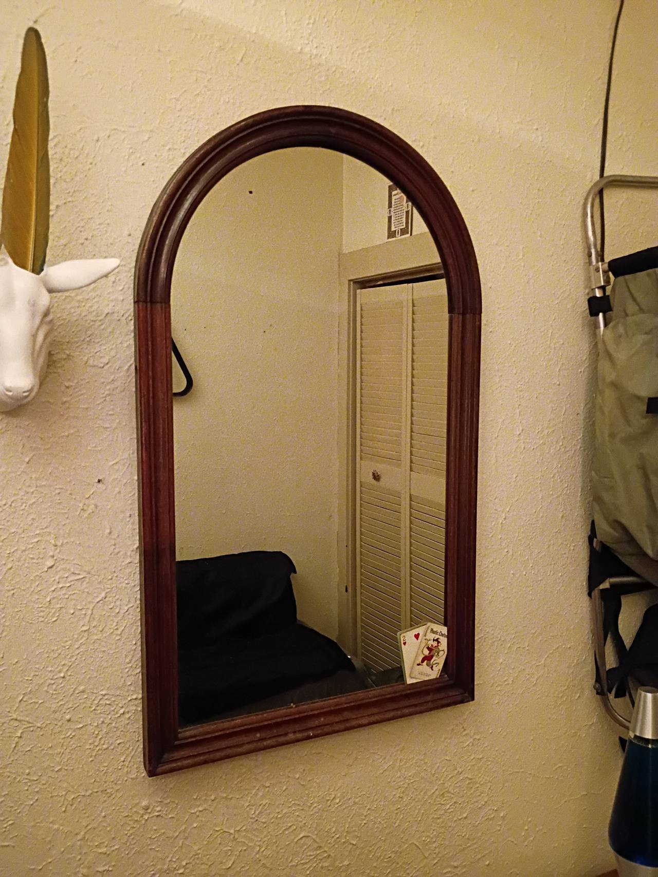 Antique Arched Wood Frame Wall Mirror