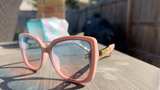 Pink Oversized Square Frame Sunglasses – Blue Gradient Lens, Trendy Chic Look - Image 2