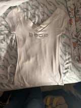 Bebe Rhinestone Logo Ribbed Tee - Image 1