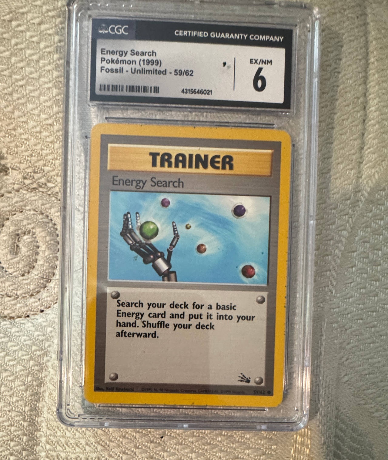 Pokémon Energy Search Fossil Unlimited 59/62 CGC 6