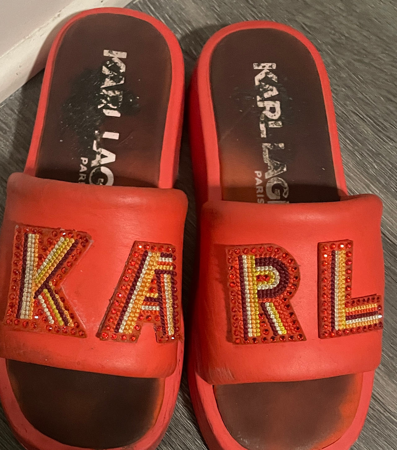 Karl Lagerfeld Paris Women's Rhinestone Platform Slides