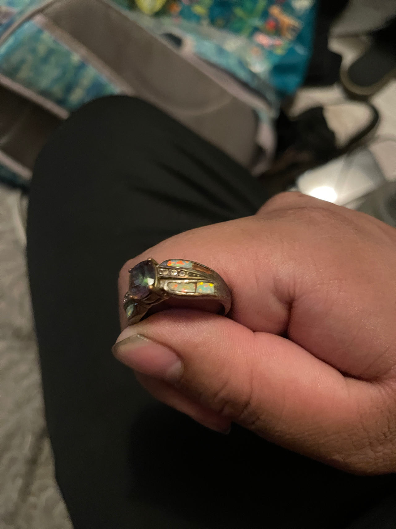 Sterling Silver Opal and Amethyst Ring