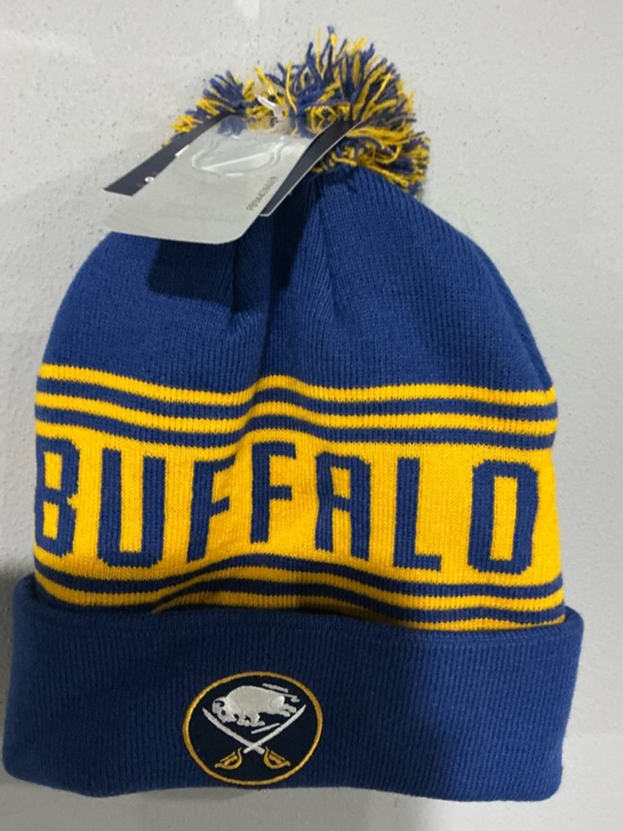 Fanatics Buffalo Sabres Royal/Gold Pom Cuffed Knit Hat