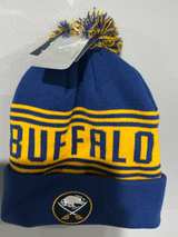 Fanatics Buffalo Sabres Royal/Gold Pom Cuffed Knit Hat - Image 1