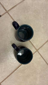 Vntg Gibson Stoneware Mug Blue w/Gray Specks Outer & Green Inner Rustic Camp Mug - Image 2