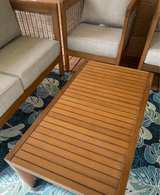 Teak 4-Piece Outdoor Patio Set with Rug and Faux Tall Plant - Image 4