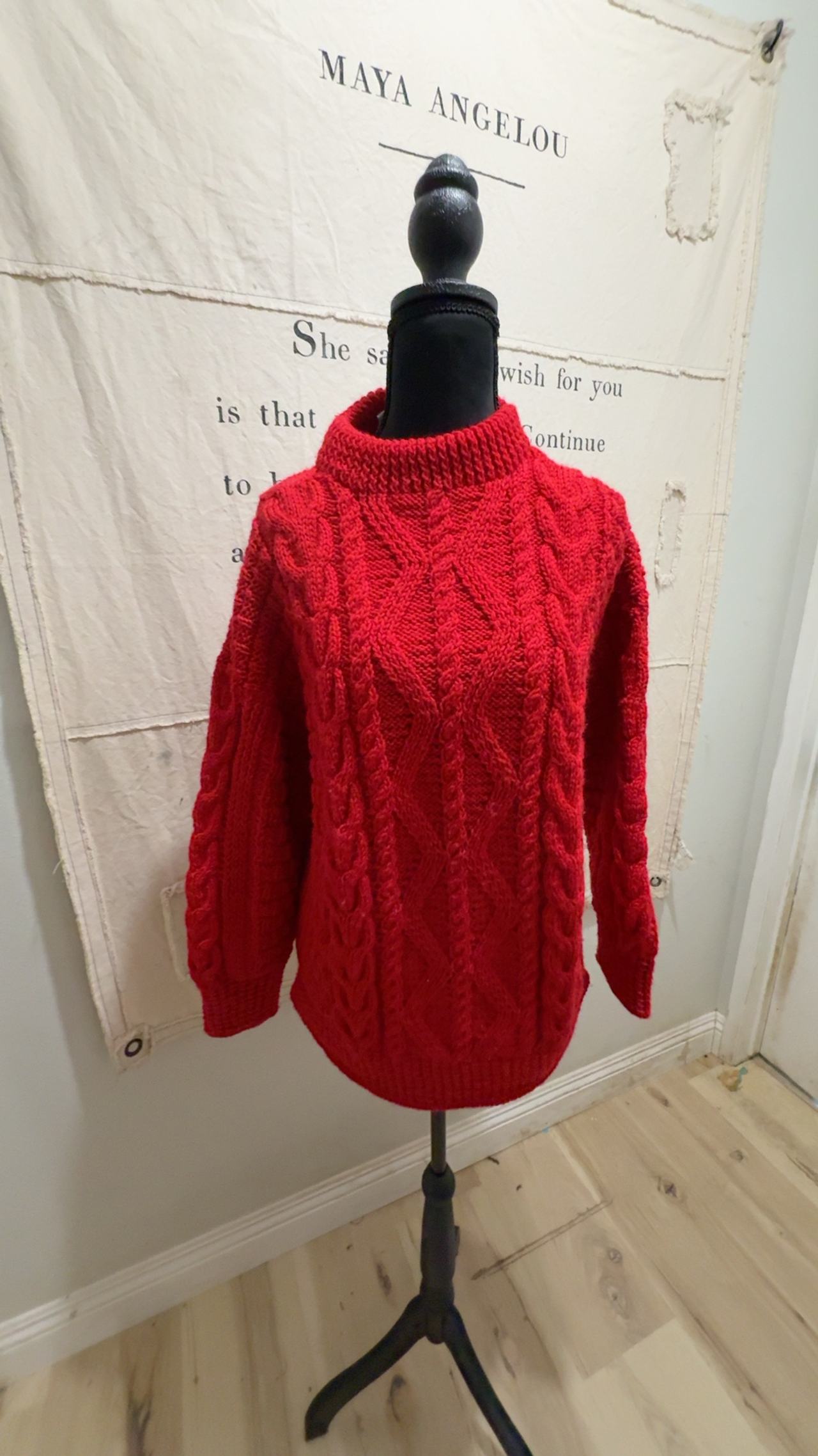 Blarney Woolen Mills Red Cable Knit Turtleneck Sweater
