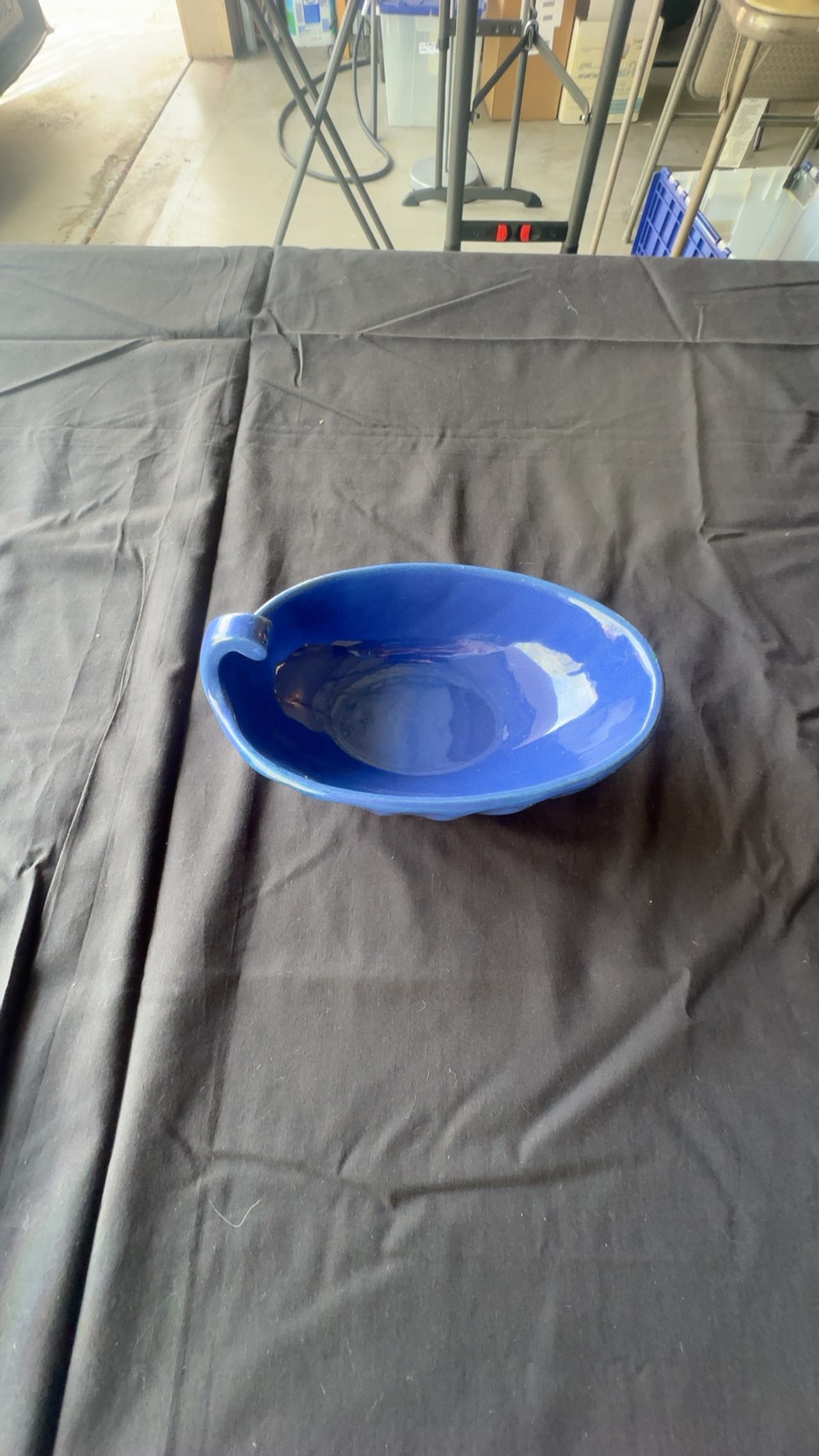 Bauer Pottery Blue Pickle Dish with Swirl Handle