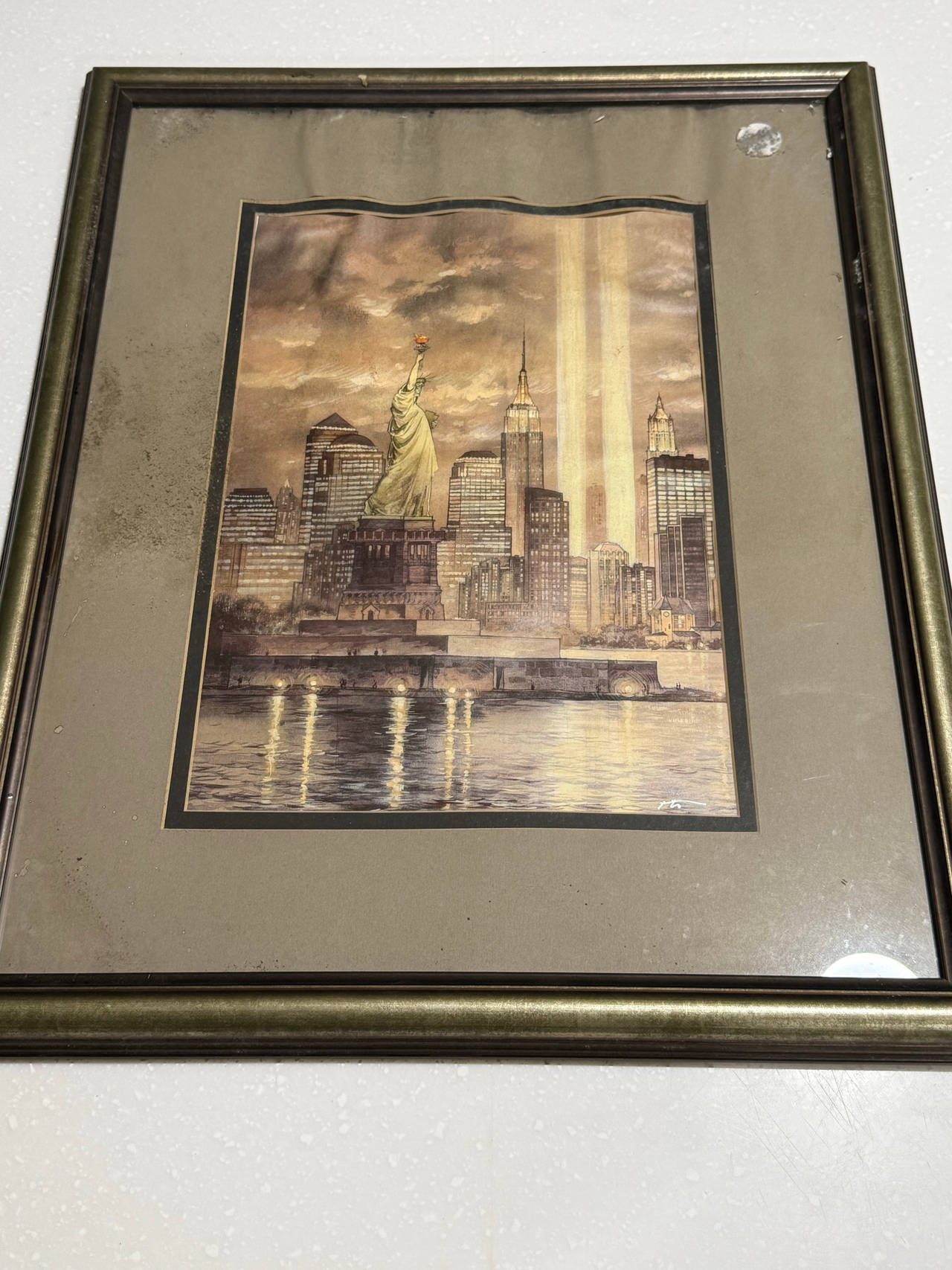 9/11 Tribute NYC Skyline Framed Print signed