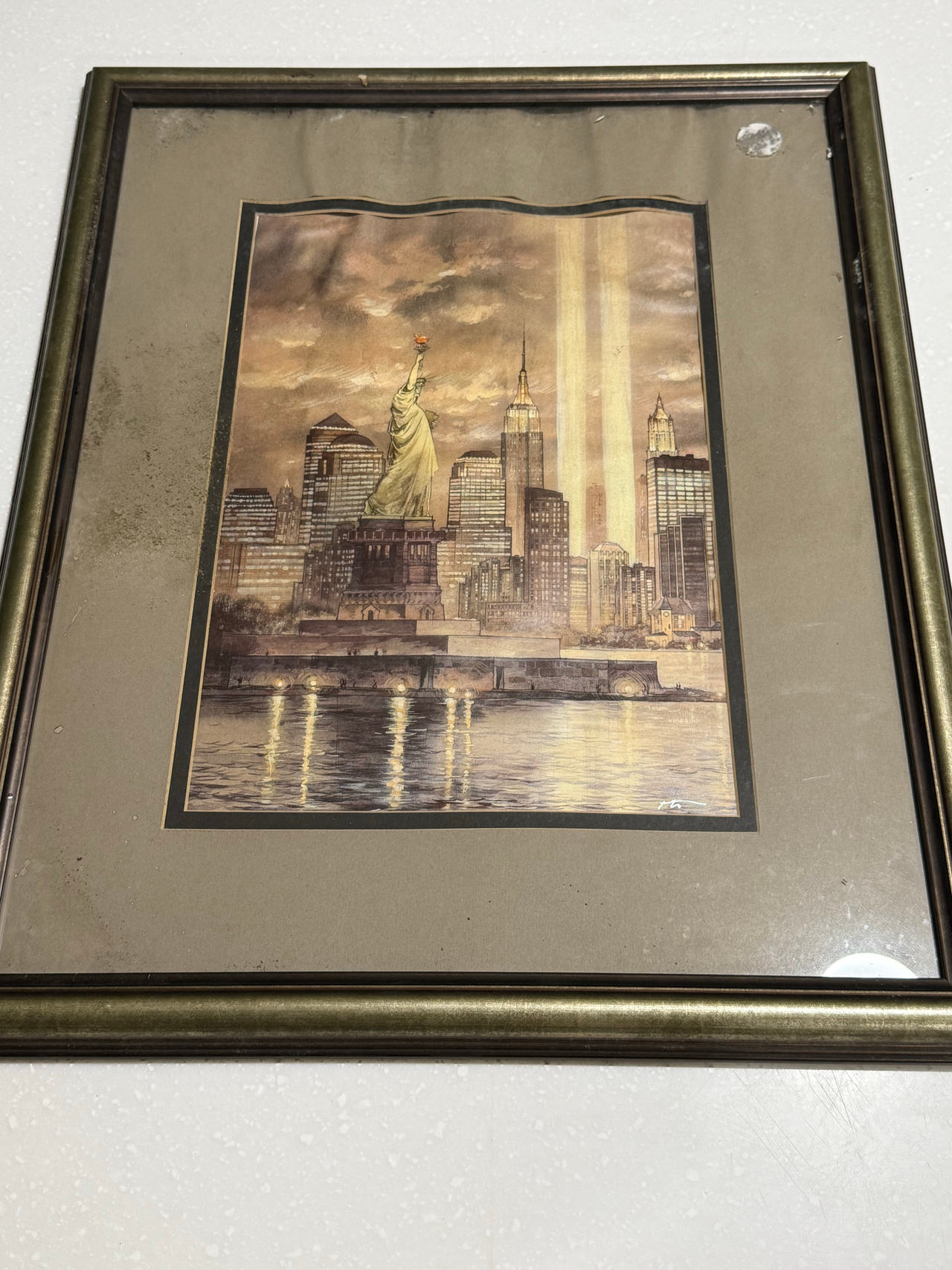 9/11 Tribute NYC Skyline Framed Print signed