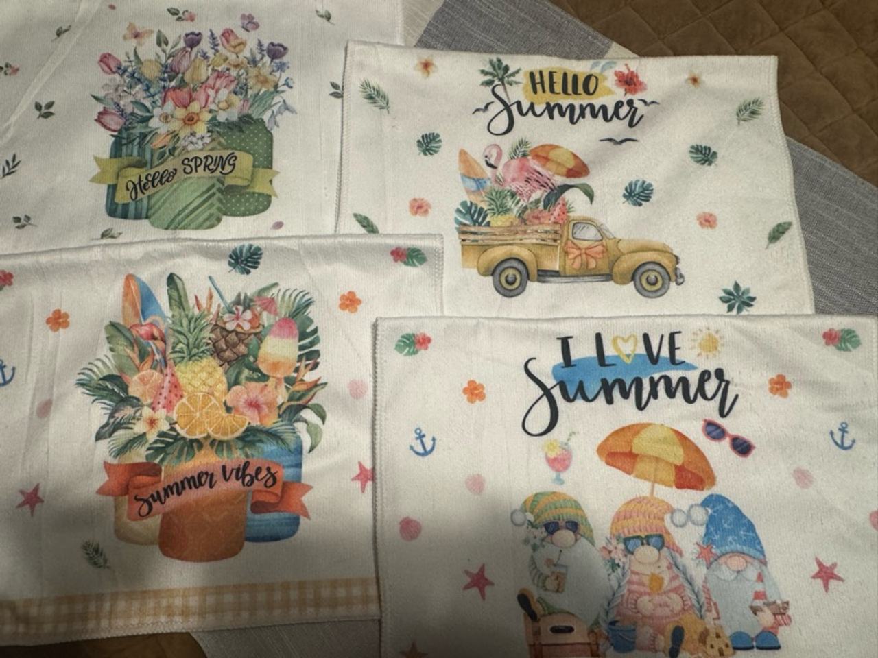 Spring/Summer Microfiber Gnome Dish/Hand Towels-Set of 4