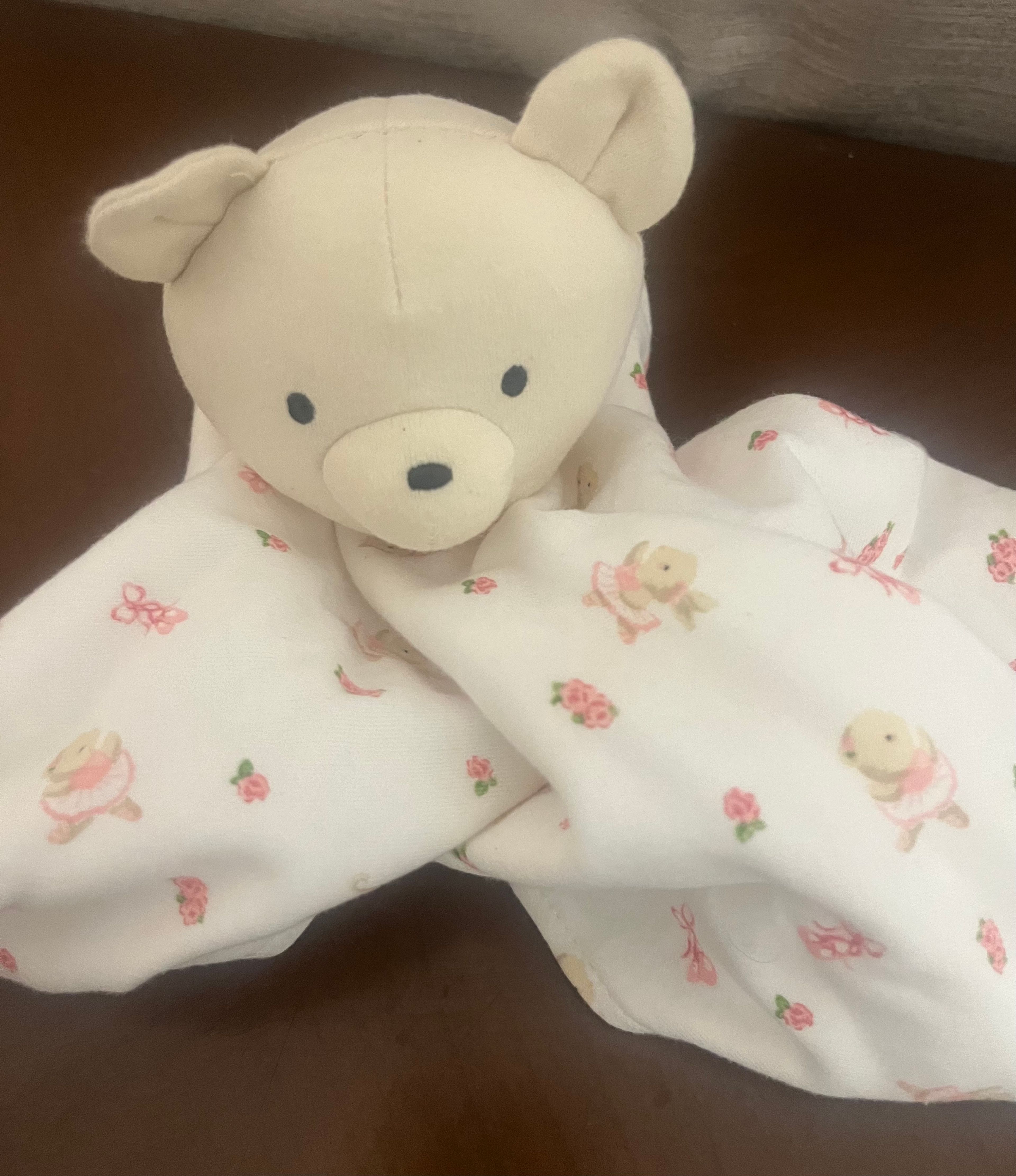 Starting Out Security Blanket Bear lovey White with Flowers - Image 5