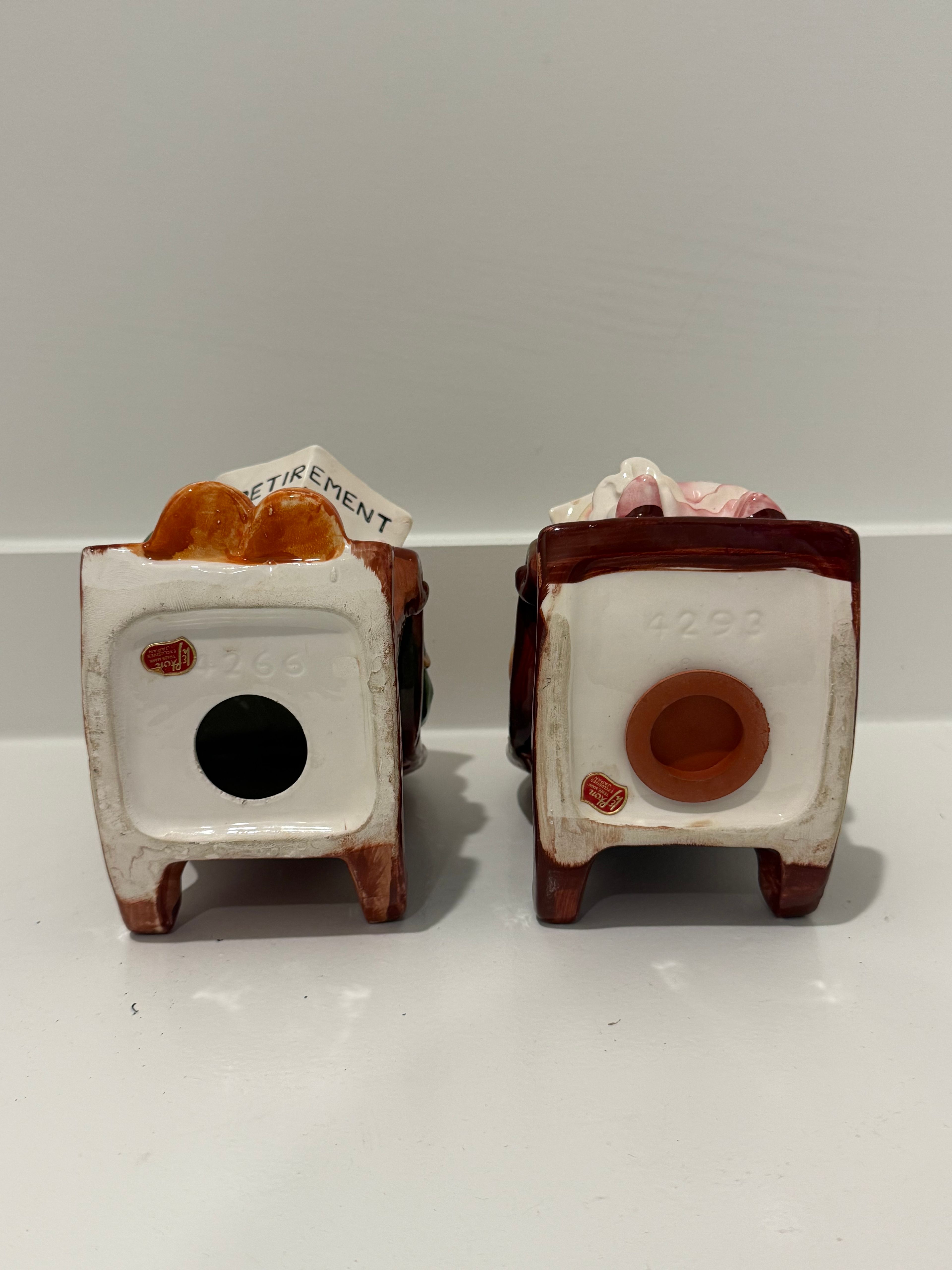 Vintage Ceramic Old Couple Rocking Chair Retirement Fund Coin Banks - Image 9