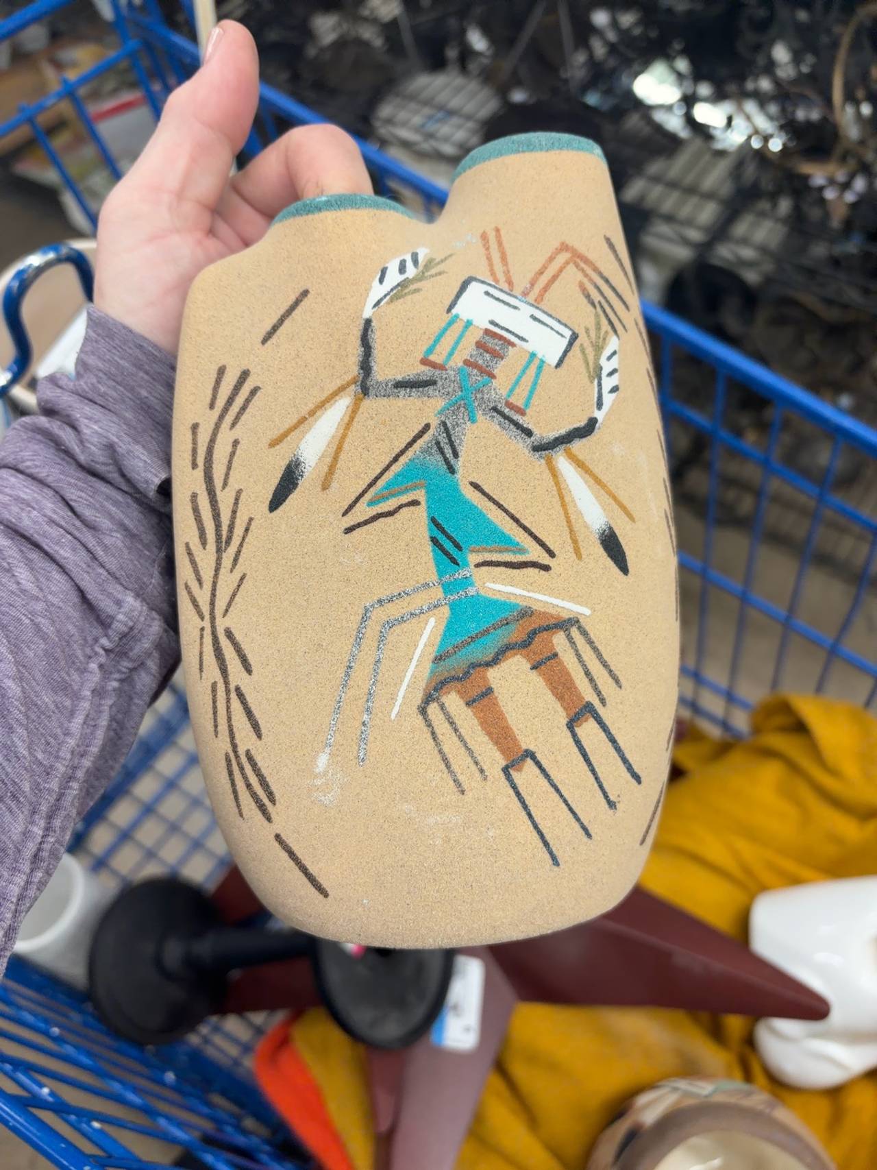 Navajo Sand Art Pottery Vase