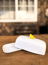 Vintage White Ceramic Butter Dish with Yellow Chick Knob - Image 2