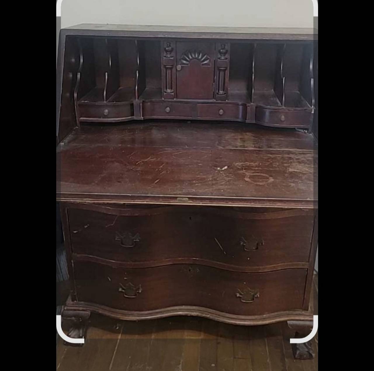 Antique Style Serpentine Front Secretary Desk