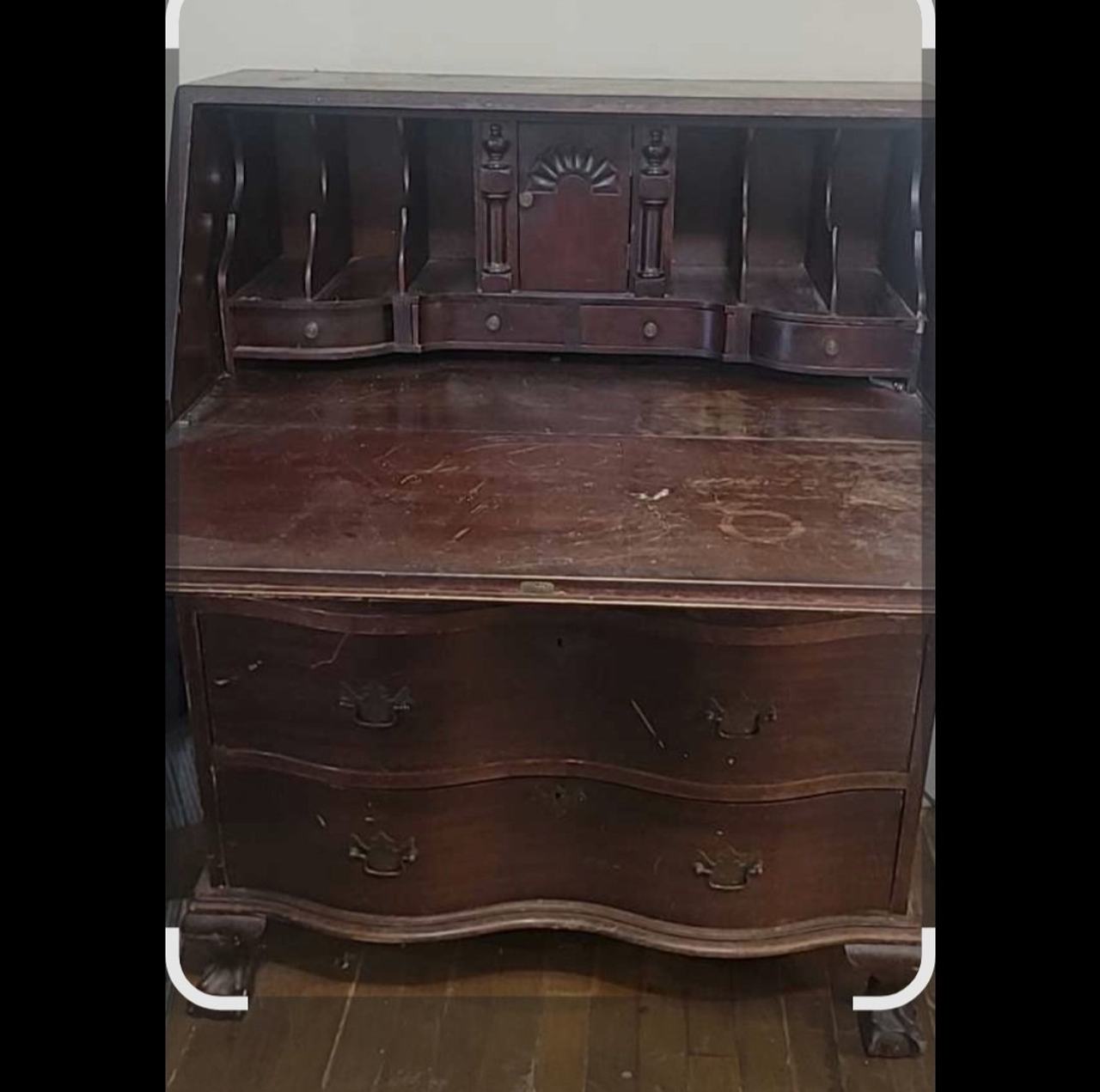 Antique Style Serpentine Front Secretary Desk
