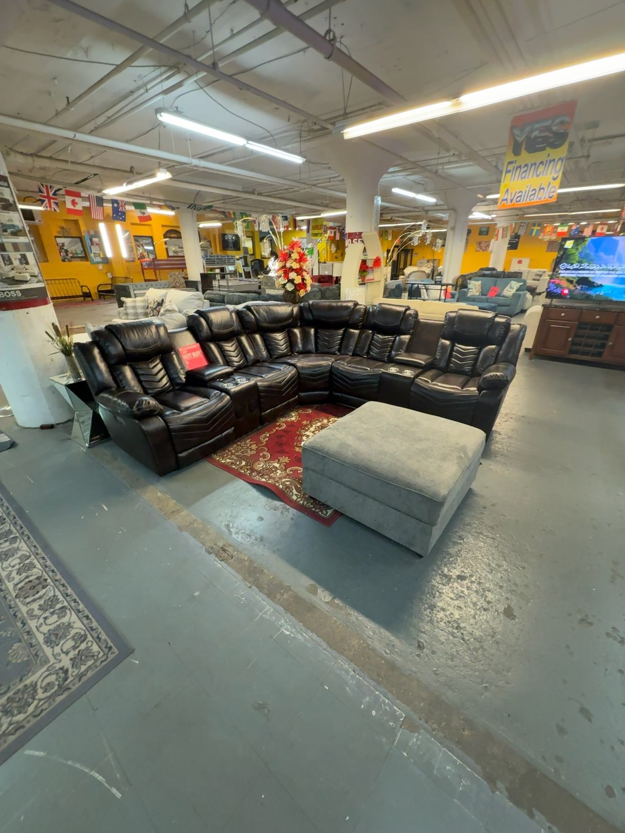 Black Leather Power Recliner Sectional Sofa