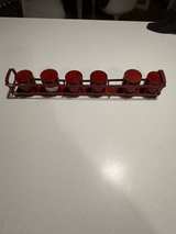Vintage Red Metal Spice Rack with 6 Jars - Image 2