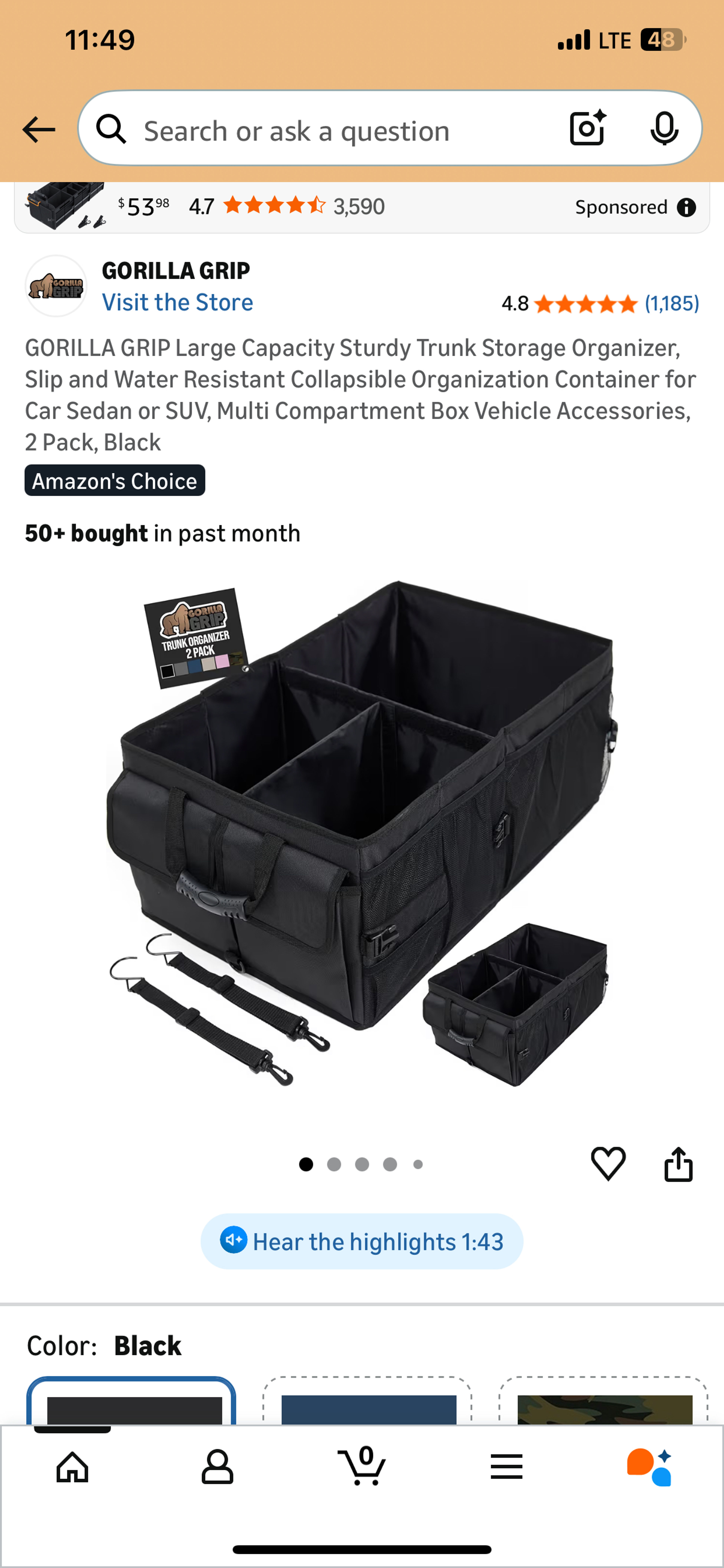 Gorilla Grip Trunk Storage Organizer