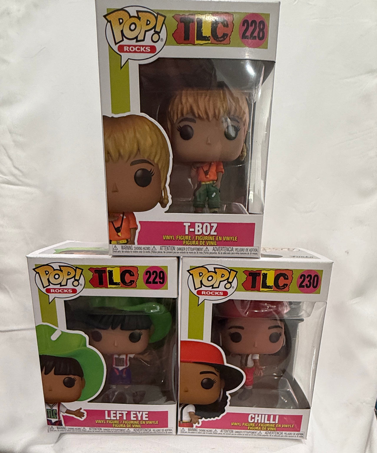 Funko Pop! Rocks TLC Vinyl Figures Set 228 T-Boz, 229 Left eye, and 230 Chilli