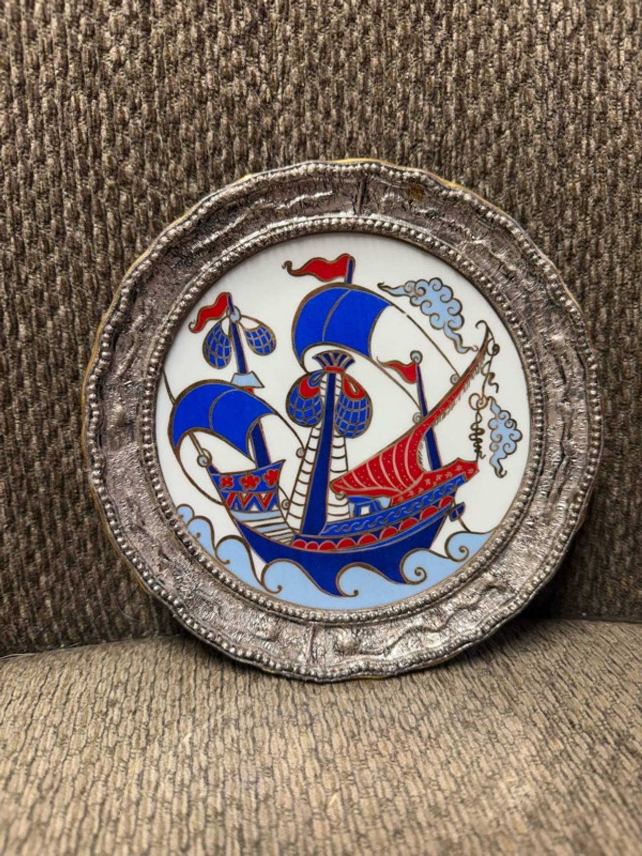 Iznik Ceramic Ship Plate Blue 30 cm