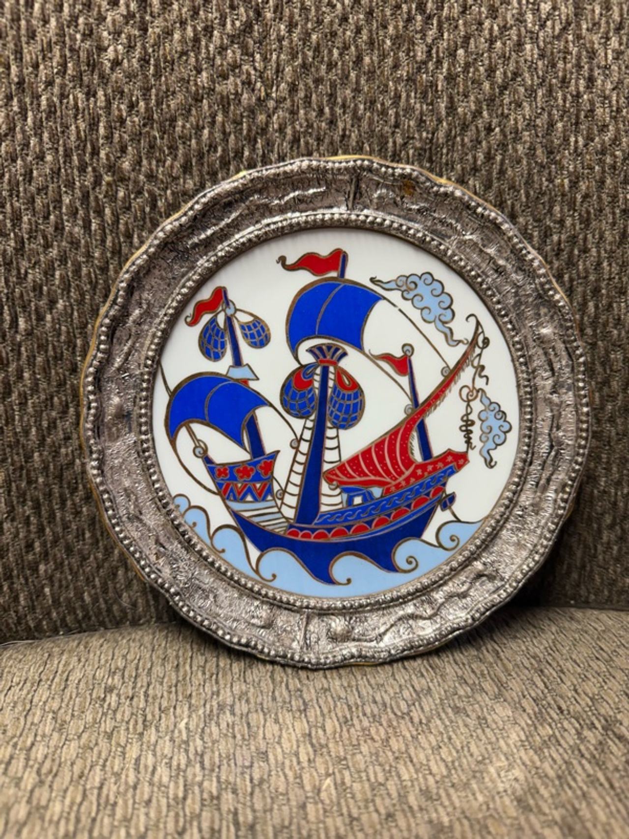 Iznik Ceramic Ship Plate Blue 30 cm
