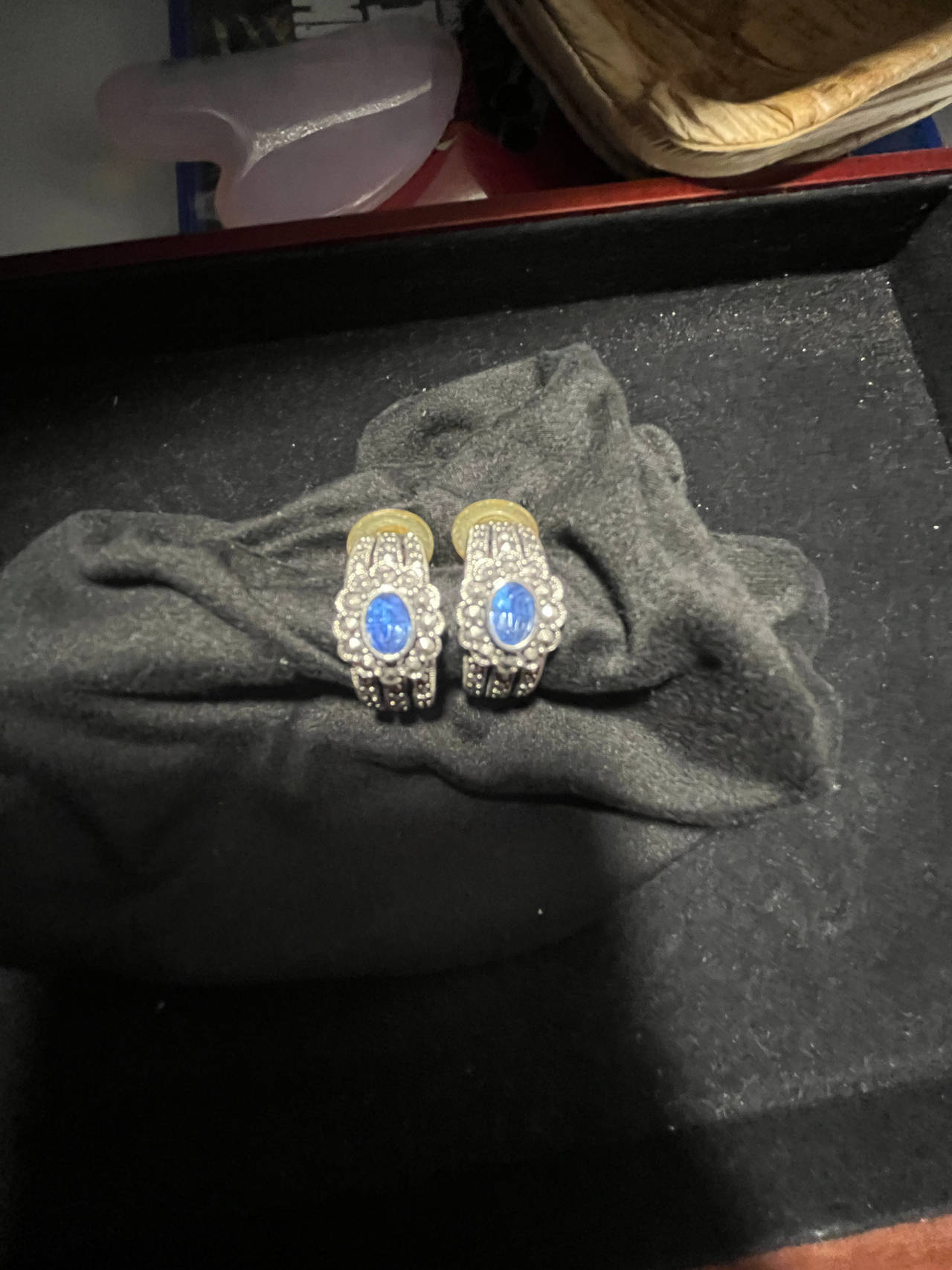 Avon Vintage Post Earrings – Faux Sapphire & Silver-Tone Detail