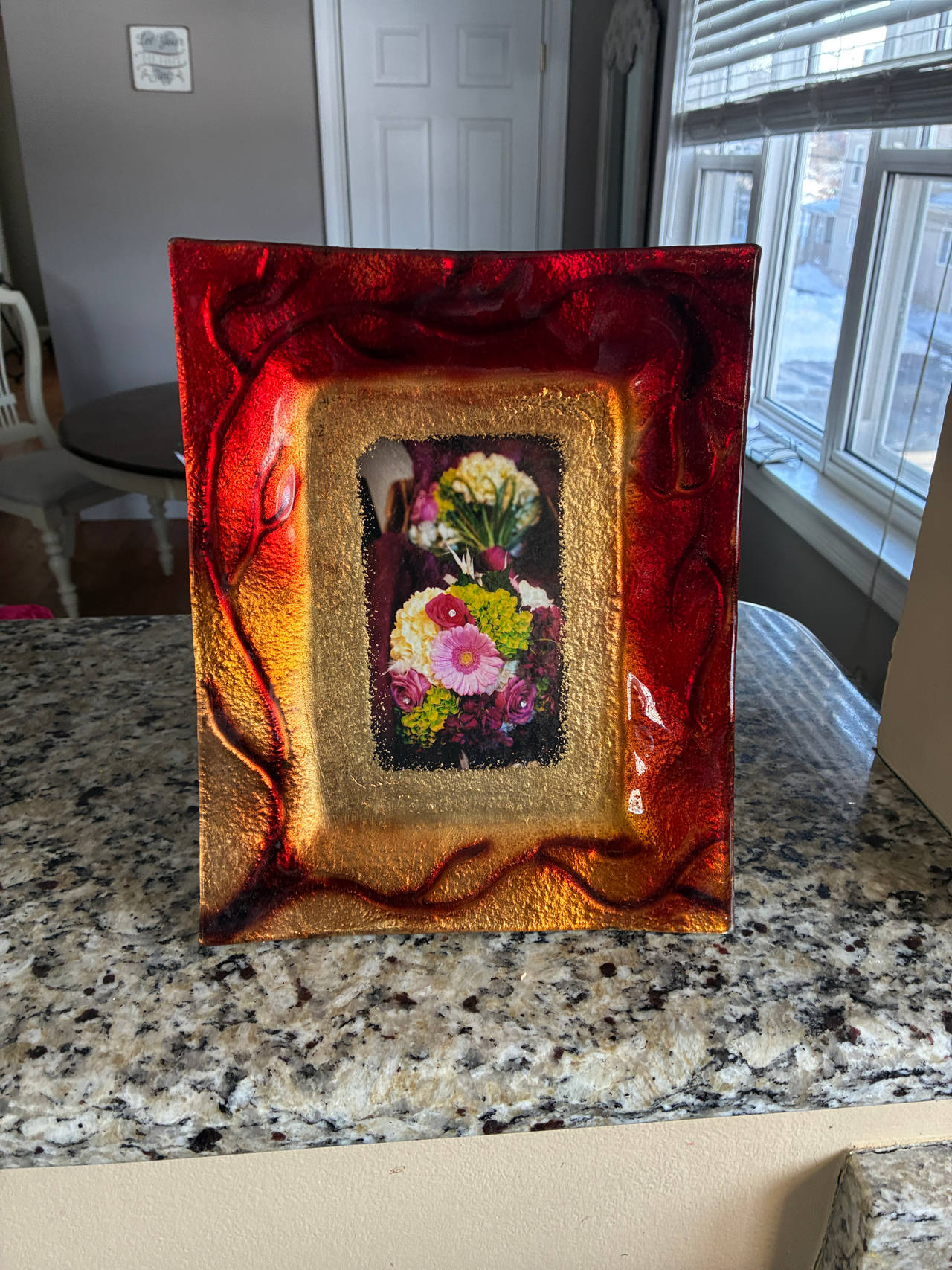 Red and Gold Fused Glass Picture Frame