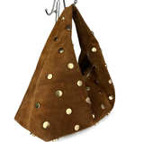 Made in Italy Brown Genuine leather 
Suede Studded Bag - Image 3