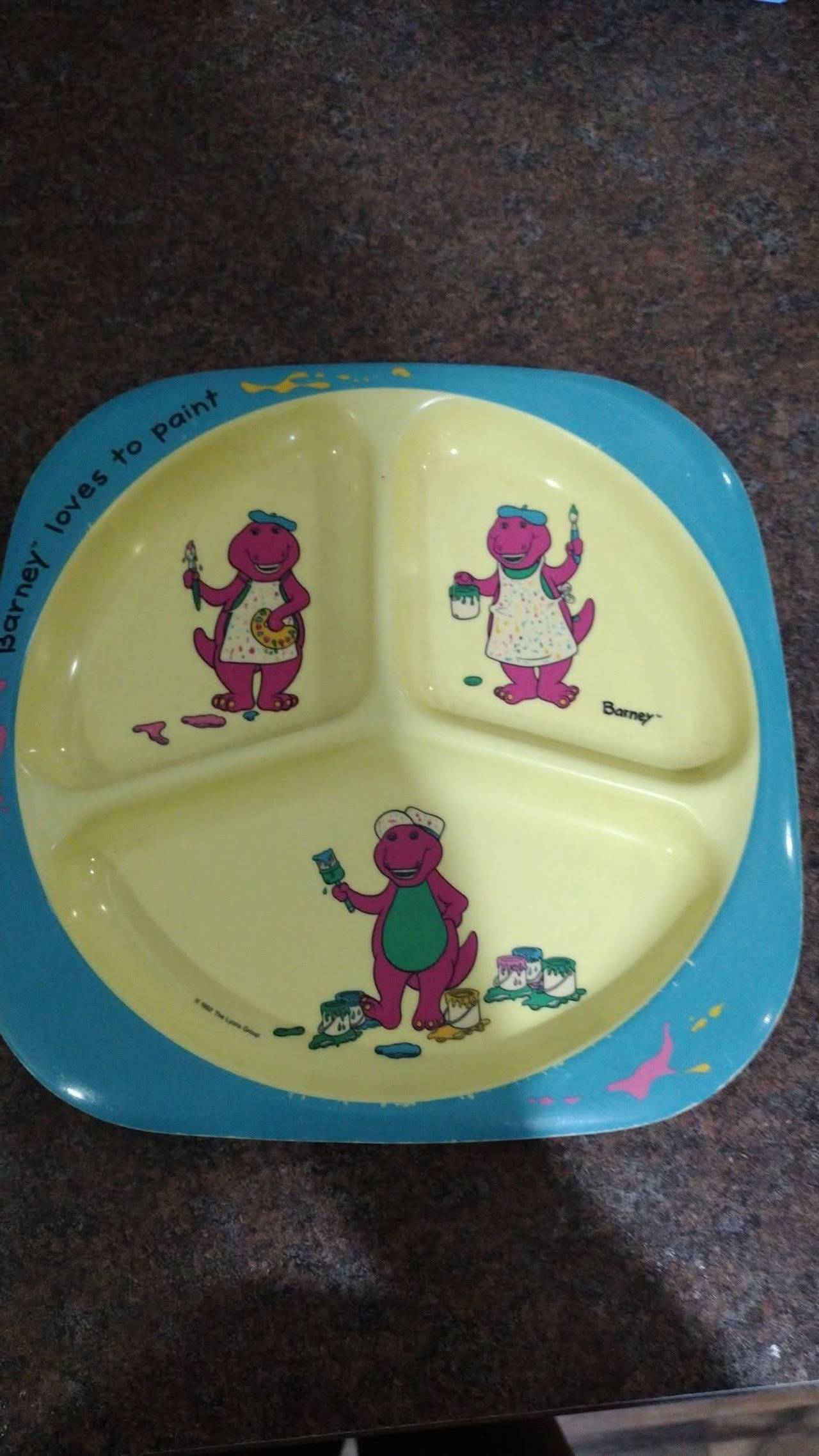 Vintage 1997 Barney Loves to Paint Divided Plate