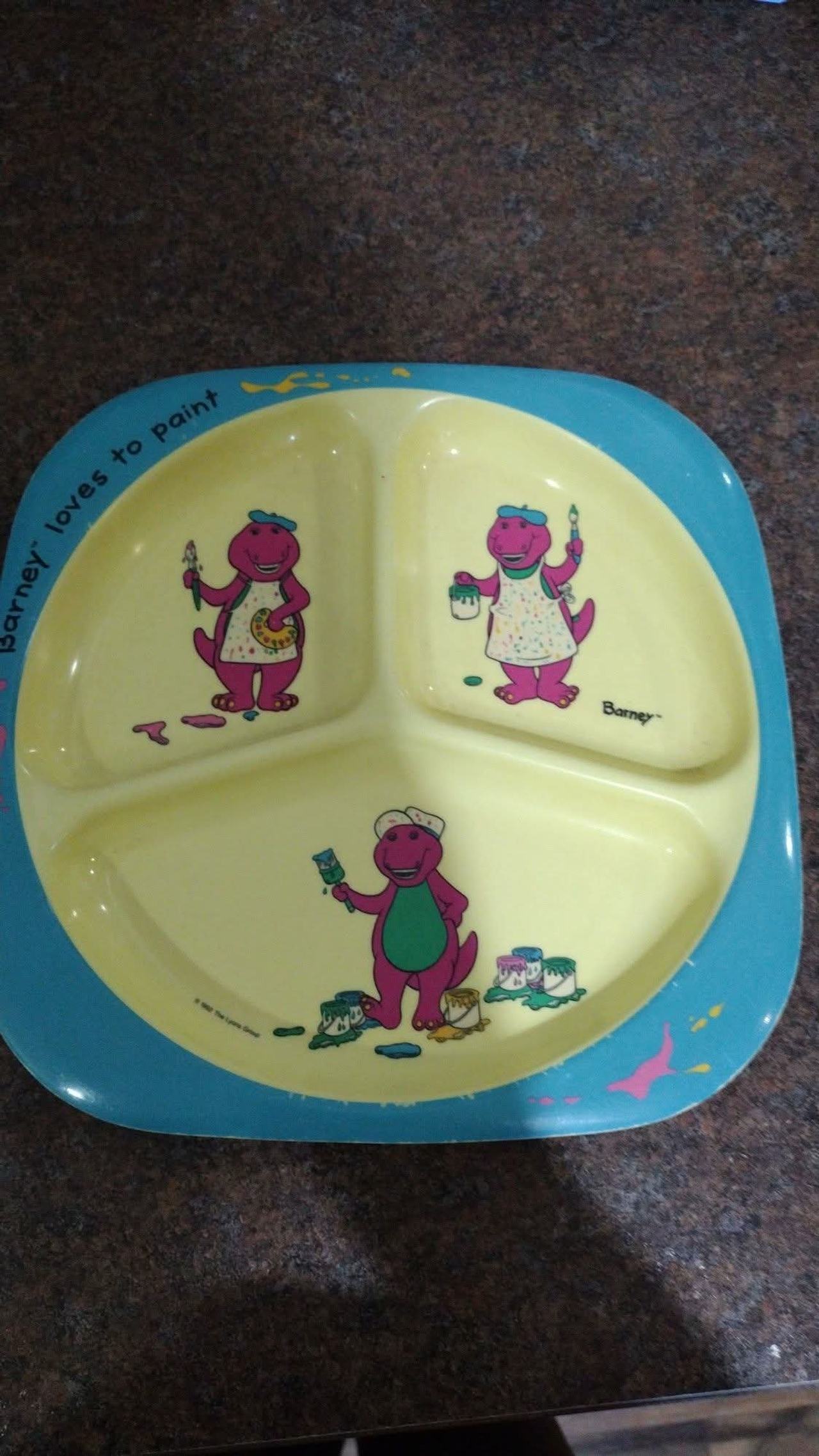 Vintage 1997 Barney Loves to Paint Divided Plate