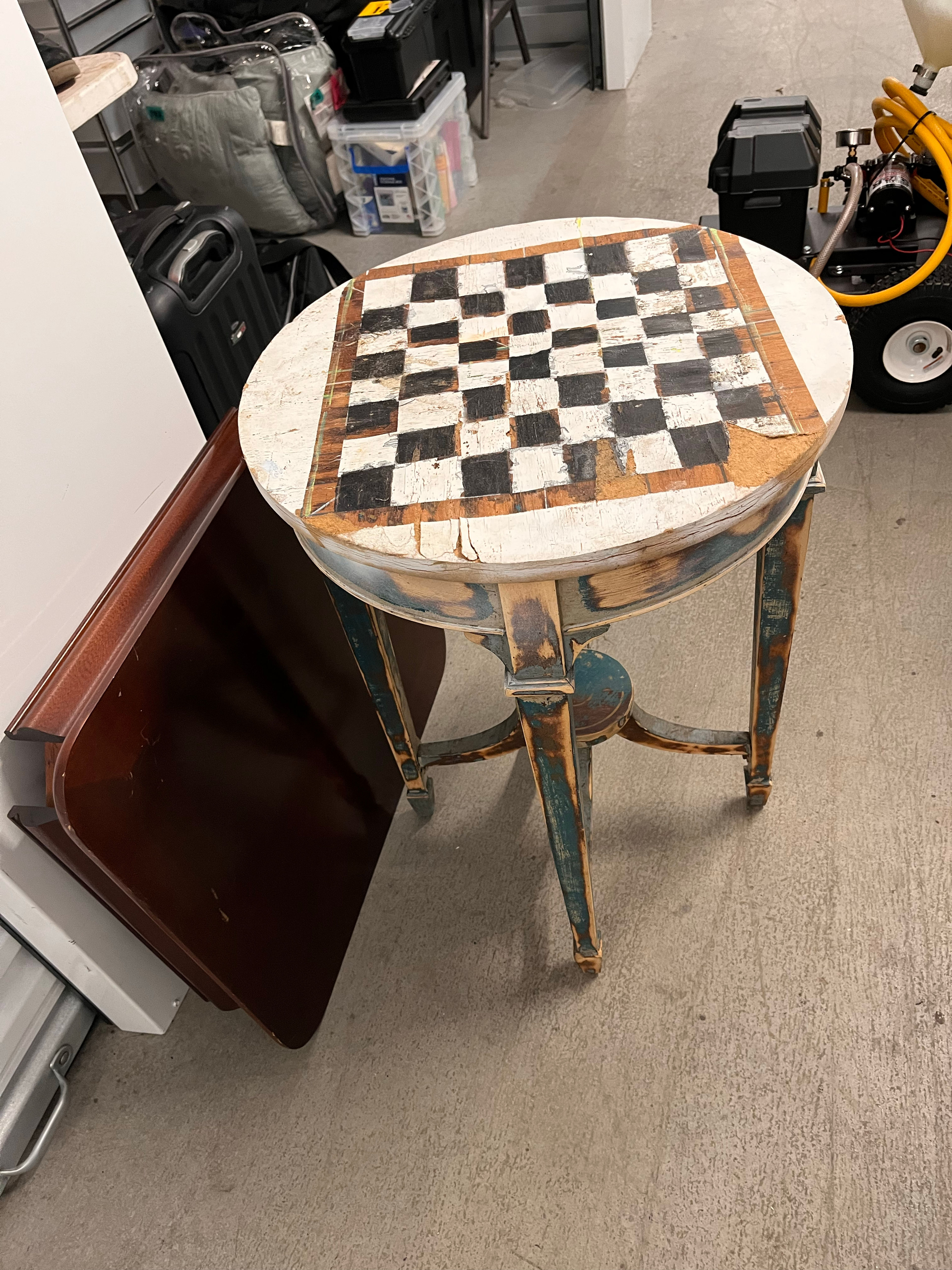 Vintage Distressed Wooden Chess Table