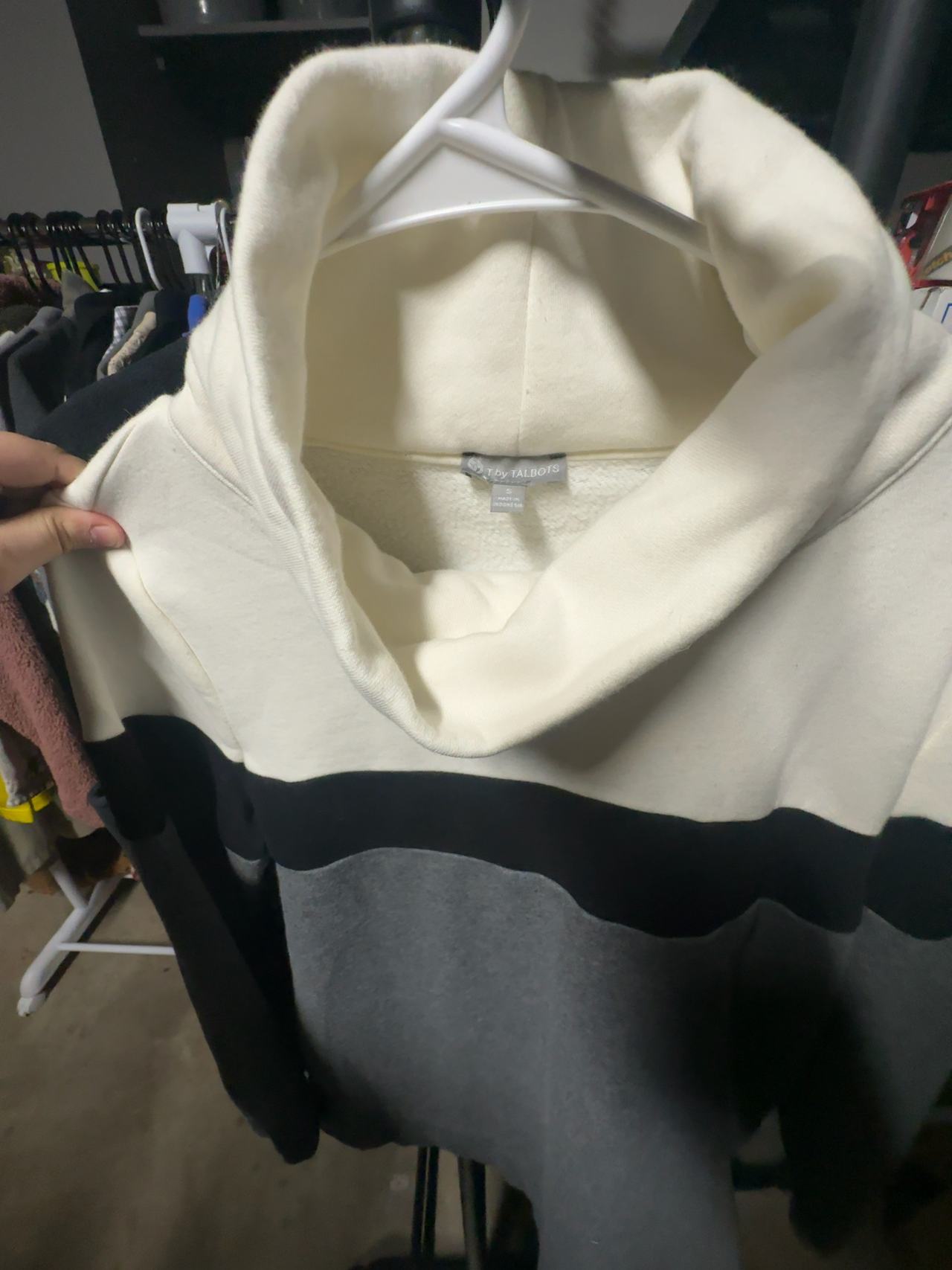 Talbots Gray & Black Fleece-Lined Cowl Neck Sweater Size Small 