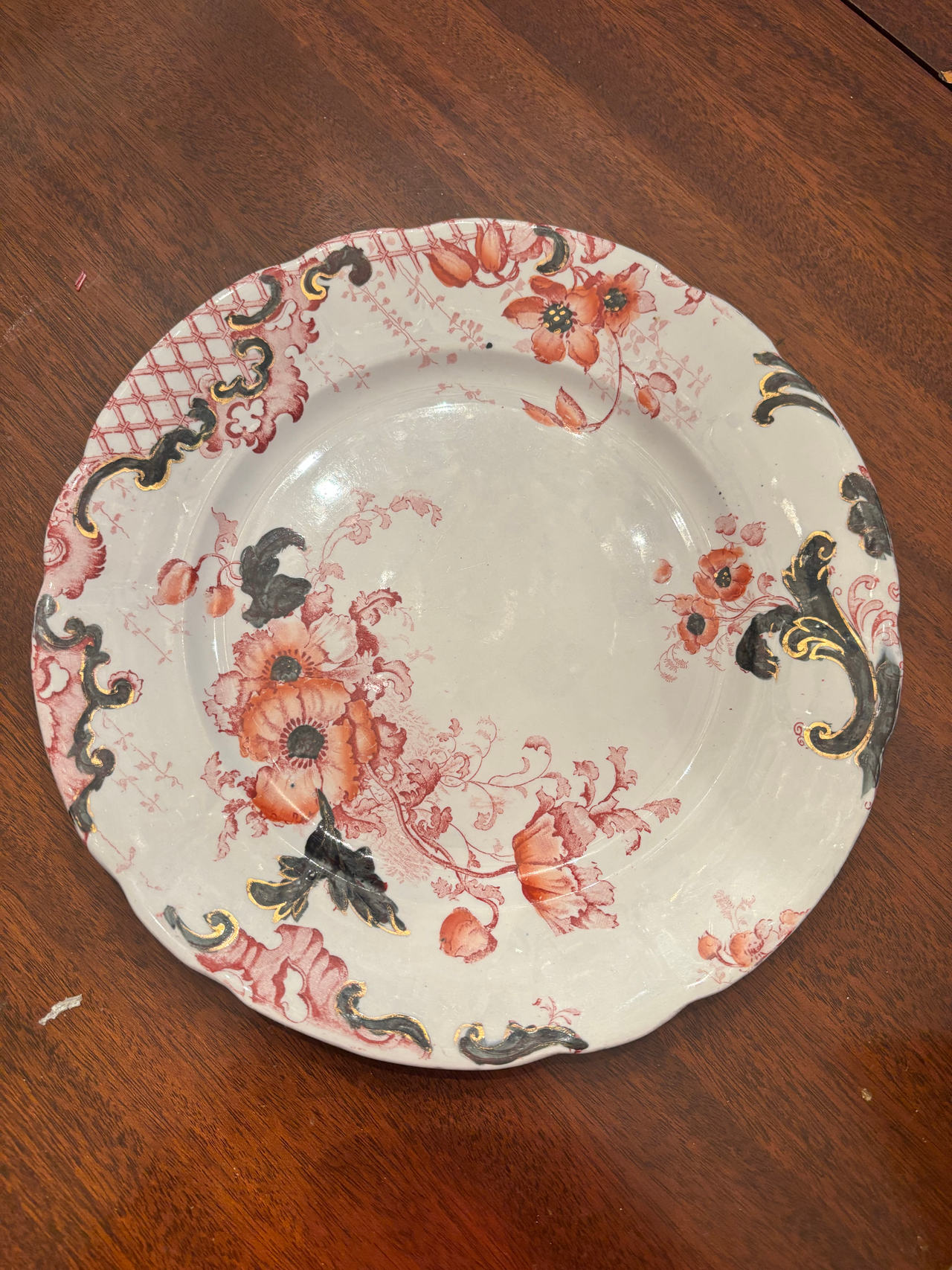 Antique Upper Hanley Semi Porcelain Plate Trellis Pattern 