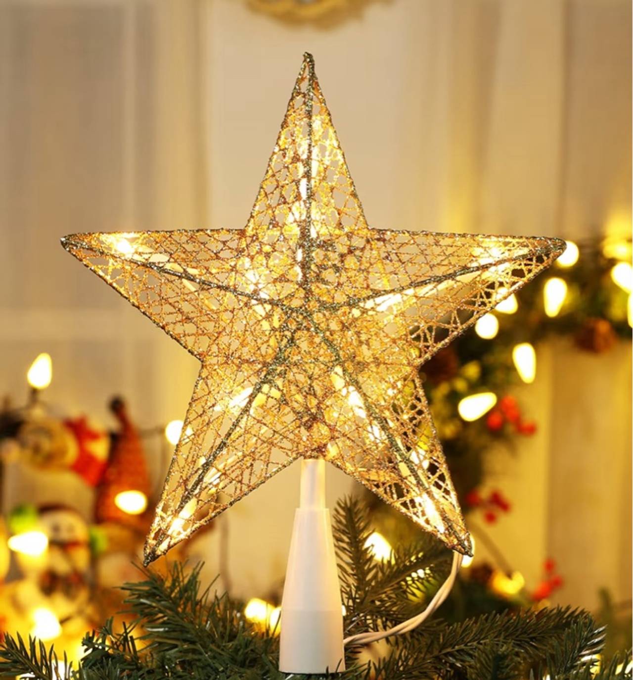 BrizLabs Christmas Tree Topper Lights, 9“ Plug in Christmas Star Treetop Light