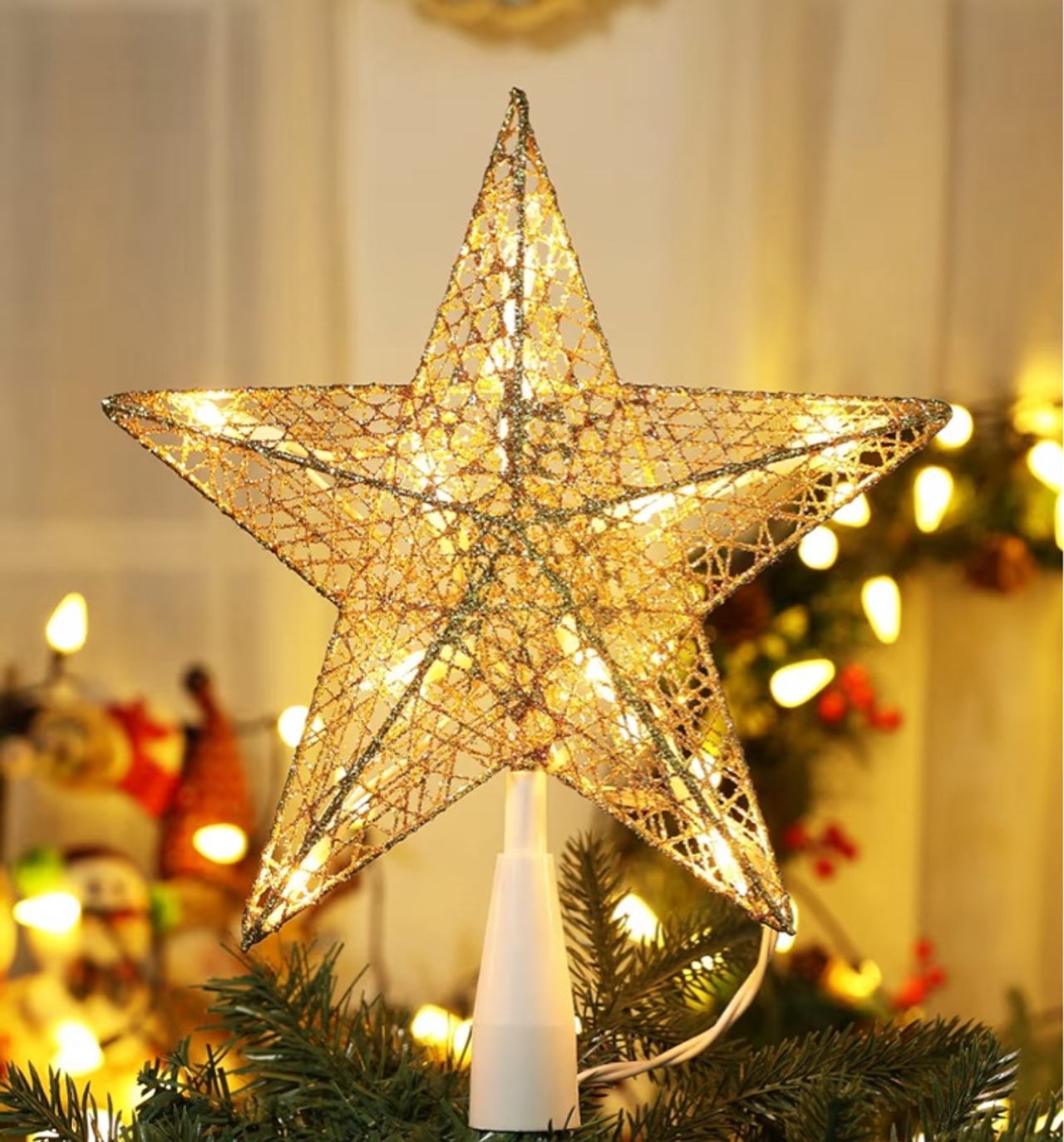 BrizLabs Christmas Tree Topper Lights, 9“ Plug in Christmas Star Treetop Light