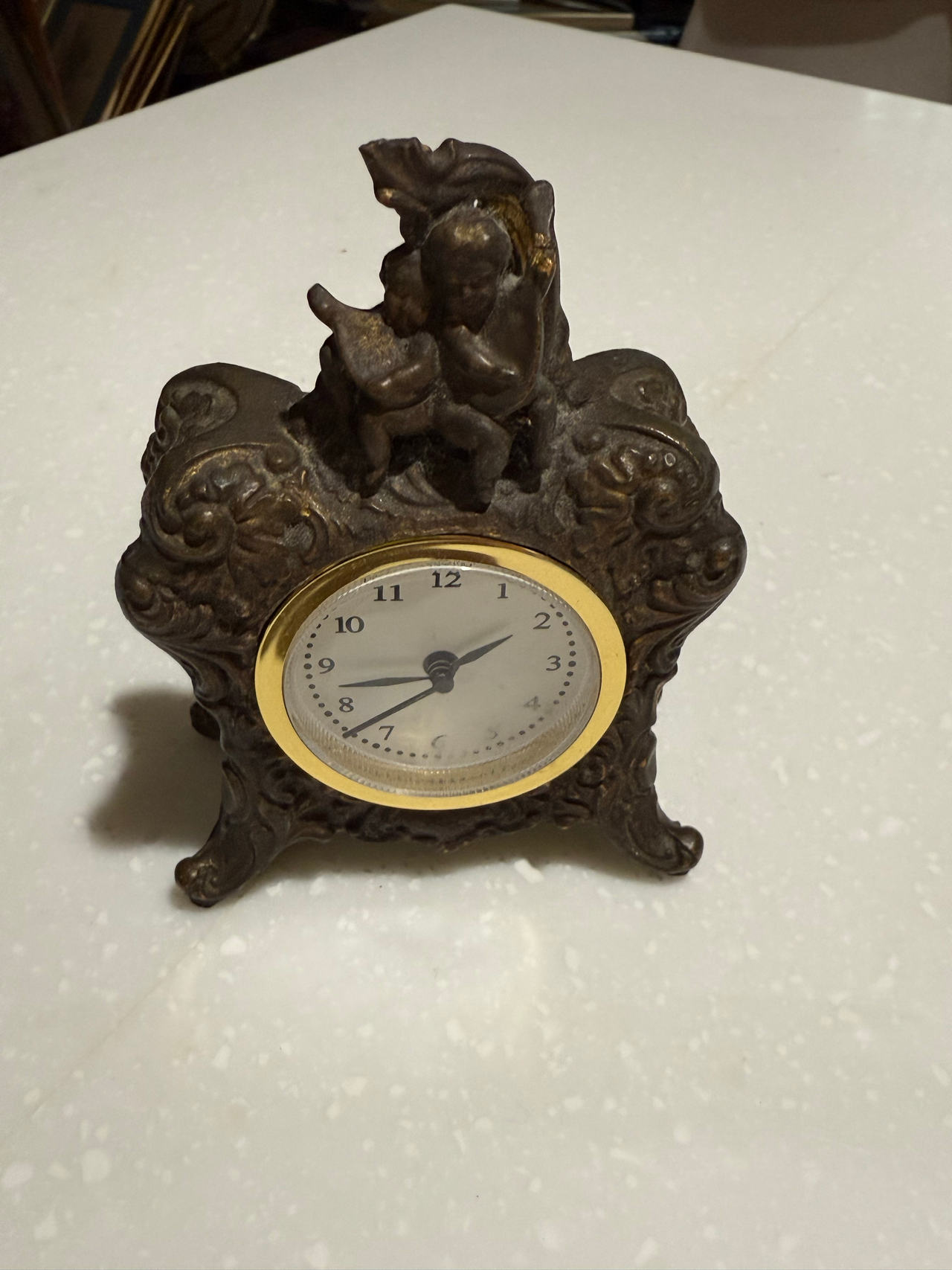 Vintage Style Cherub Cast Metal Desk Clock