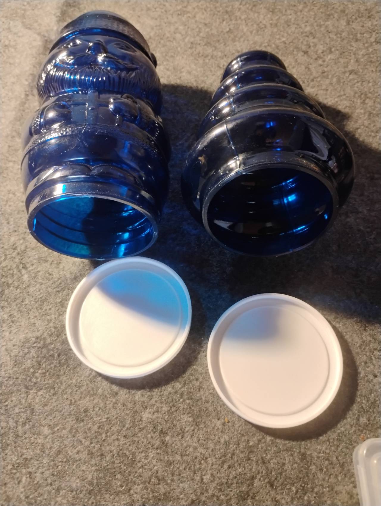 Avon Cobalt Blue Santa and Christmas Tree Glass Decanters