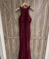 NW Nightway Burgundy Lace Halter Mermaid Evening Gown size 8 - Image 1