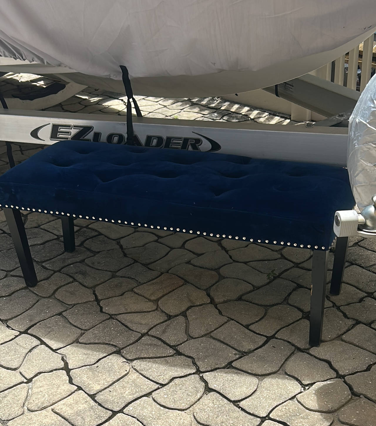 Navy Blue Tufted Velvet Bench