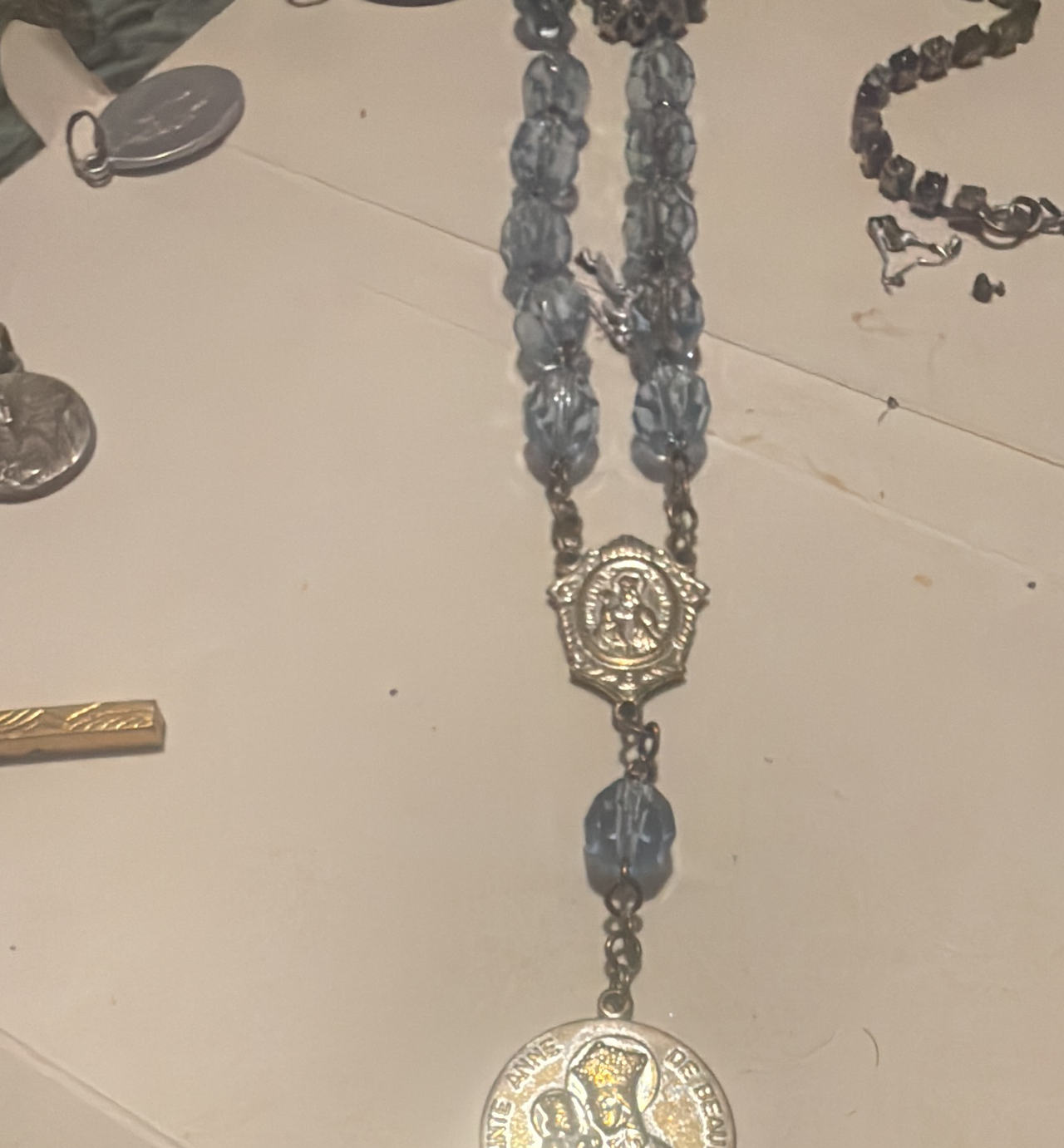 Vintage Light Blue Glass Bead St. Anne de Beaupre Rosary