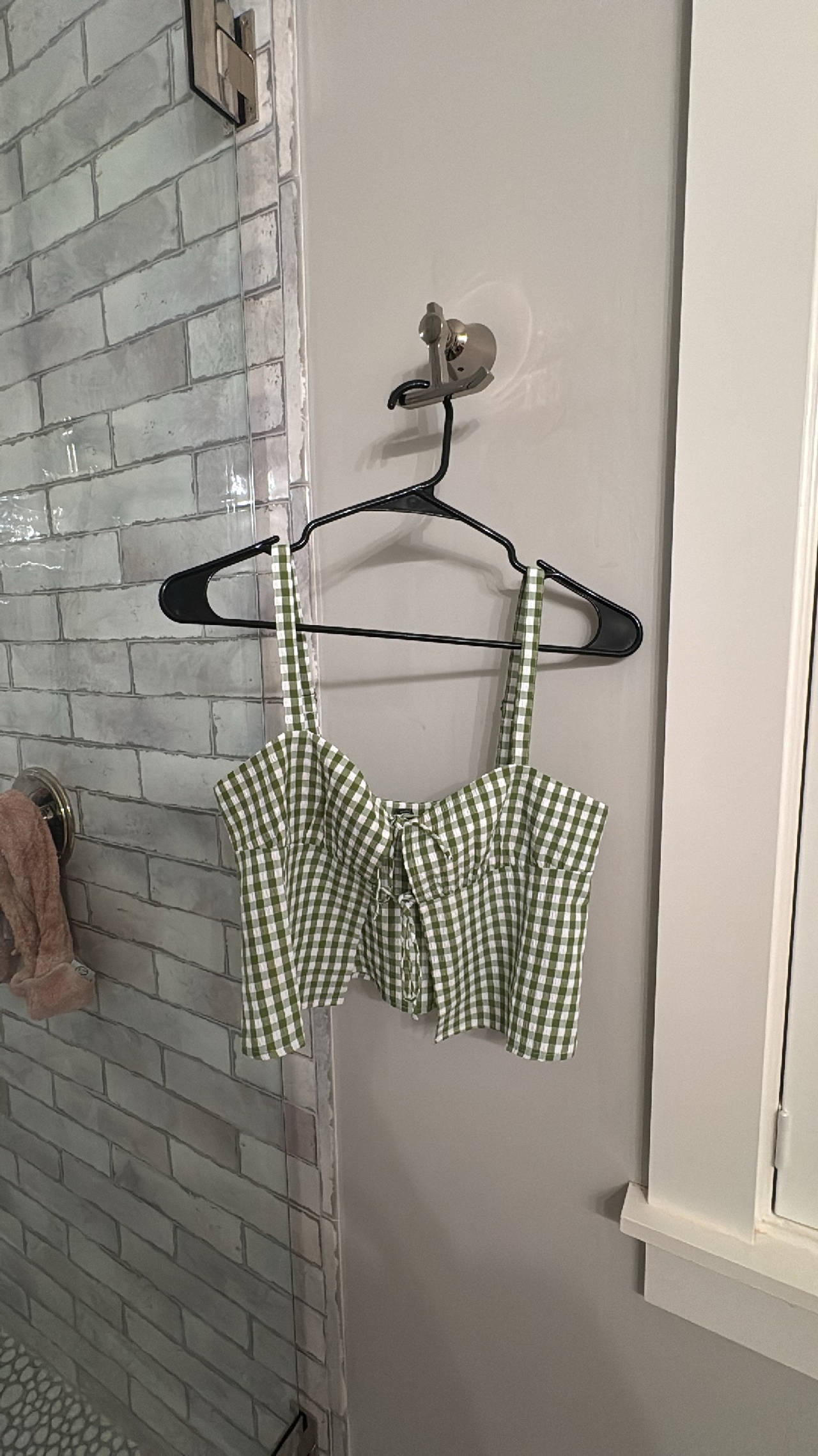 Green Gingham Crop Top